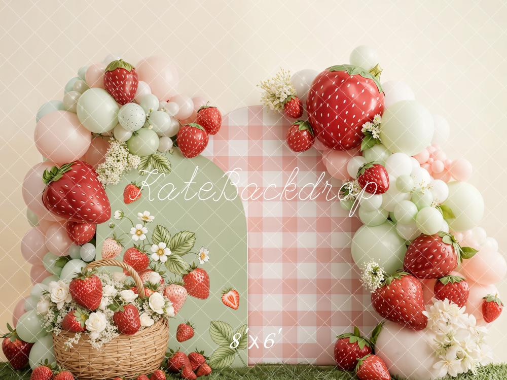 Kate Strawberry Basket Balloons Gingham Backdrop Designed by Emetselch - Image 7