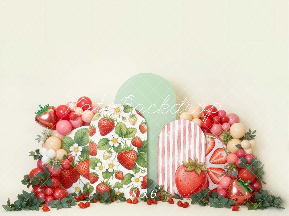 Kate Strawberry Floral Green Arch Fleece Backdrop Designed by Emetselch