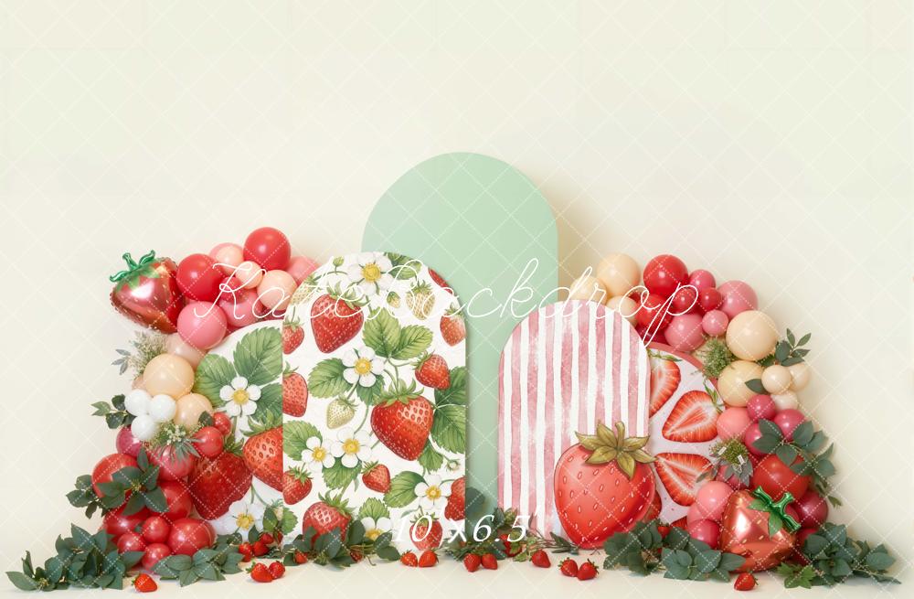 Kate Strawberry Floral Green Arch Fleece Backdrop Designed by Emetselch - Image 2