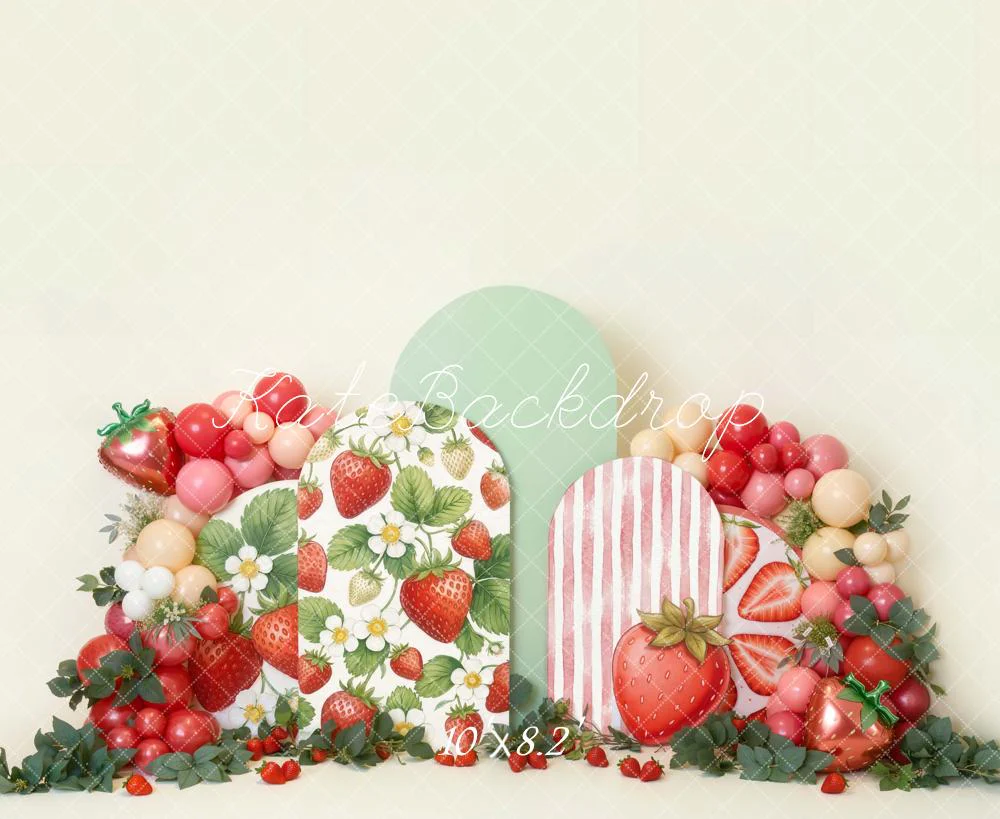 Kate Strawberry Floral Green Arch Fleece Backdrop Designed by Emetselch - Image 3