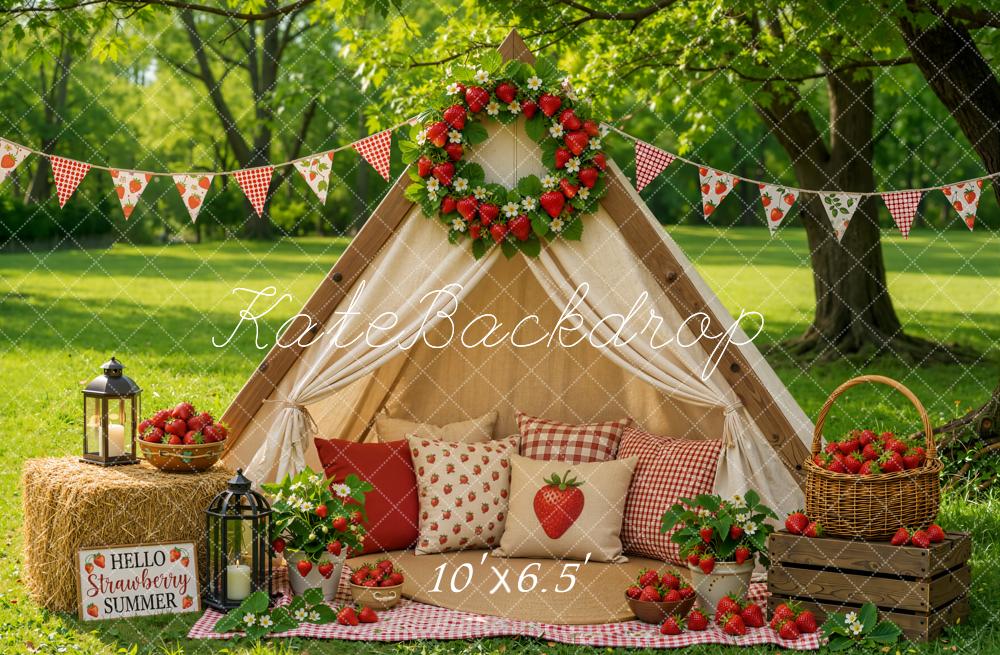 Kate Strawberry Summer Tent Picnic Garden Backdrop Designed by Emetselch - Image 4