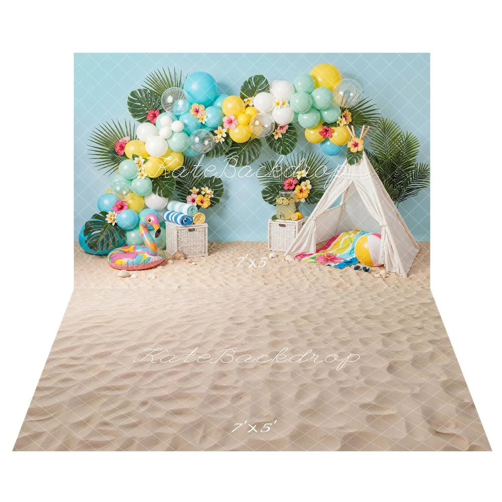 Kate Summer Balloons Palm Leaves Flamingo Tent Backdrop+Sand Texture Backdrop - Image 3