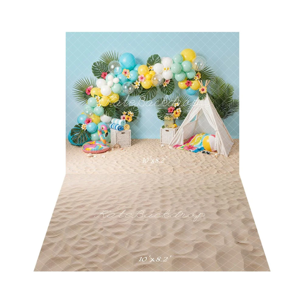 Kate Summer Balloons Palm Leaves Flamingo Tent Backdrop+Sand Texture Backdrop - Image 4