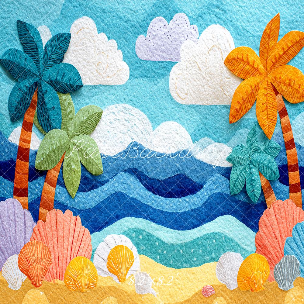 Kate Summer Beach Palm Trees Seashells Illustration Backdrop Designed by Angela Marie Photography - Image 5