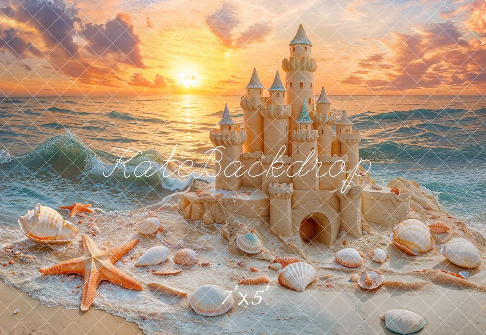 Kate Summer Beach Sandcastle Sunset Starfish Backdrop Designed by Emetselch