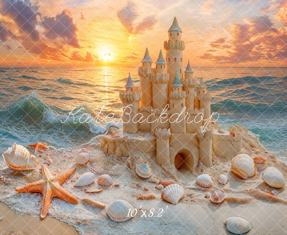Kate Summer Beach Sandcastle Sunset Starfish Backdrop Designed by Emetselch - Image 5
