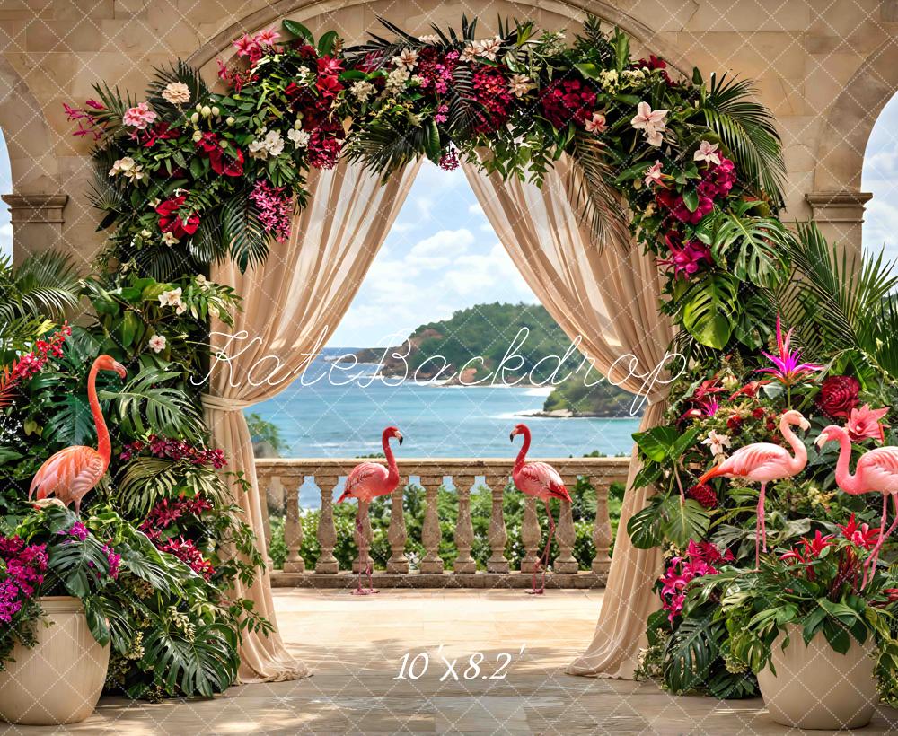 Kate Summer Flamingos Ocean Terrace Backdrop Designed by Mini MakeBelieve - Image 6