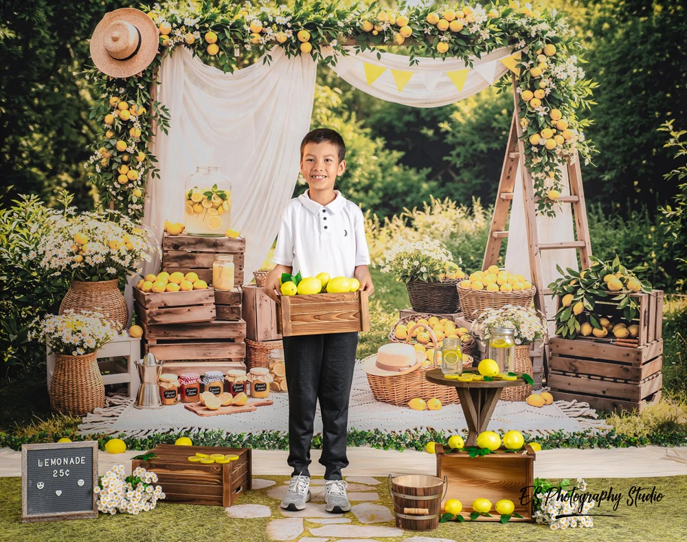 Kate Summer Lemon Arch Picnic Scene Backdrop Designed by Emetselch