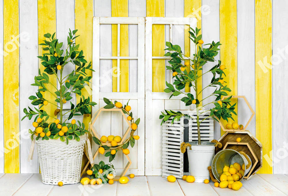 Kate Summer Lemon Backdrop Yellow Stripes Designed by Emetselch - Image 2