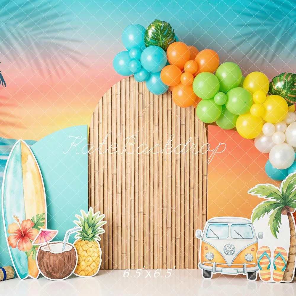 Kate Summer Palm Surfboard Bamboo Van Backdrop Designed by Patty Robert - Image 2