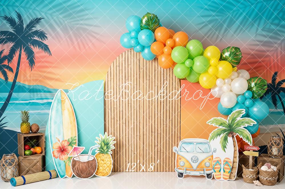 Kate Summer Palm Surfboard Bamboo Van Backdrop Designed by Patty Robert - Image 8