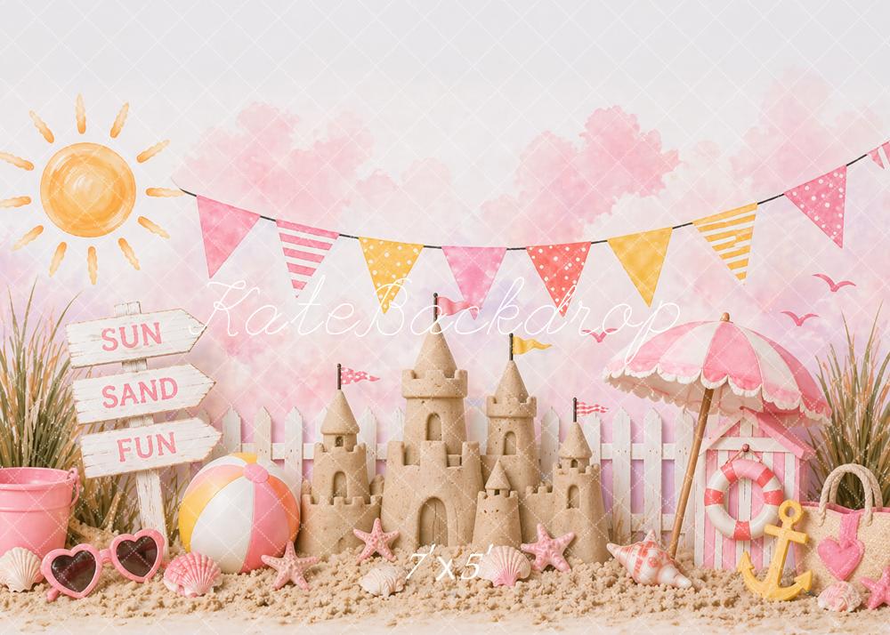 Kate Summer Sandcastle Pink Bunting Backdrop Designed by Caitlin Lynch