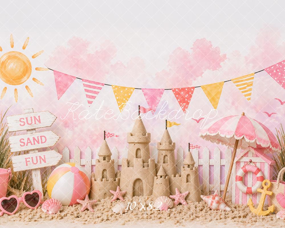 Kate Summer Sandcastle Pink Bunting Backdrop Designed by Caitlin Lynch - Image 6