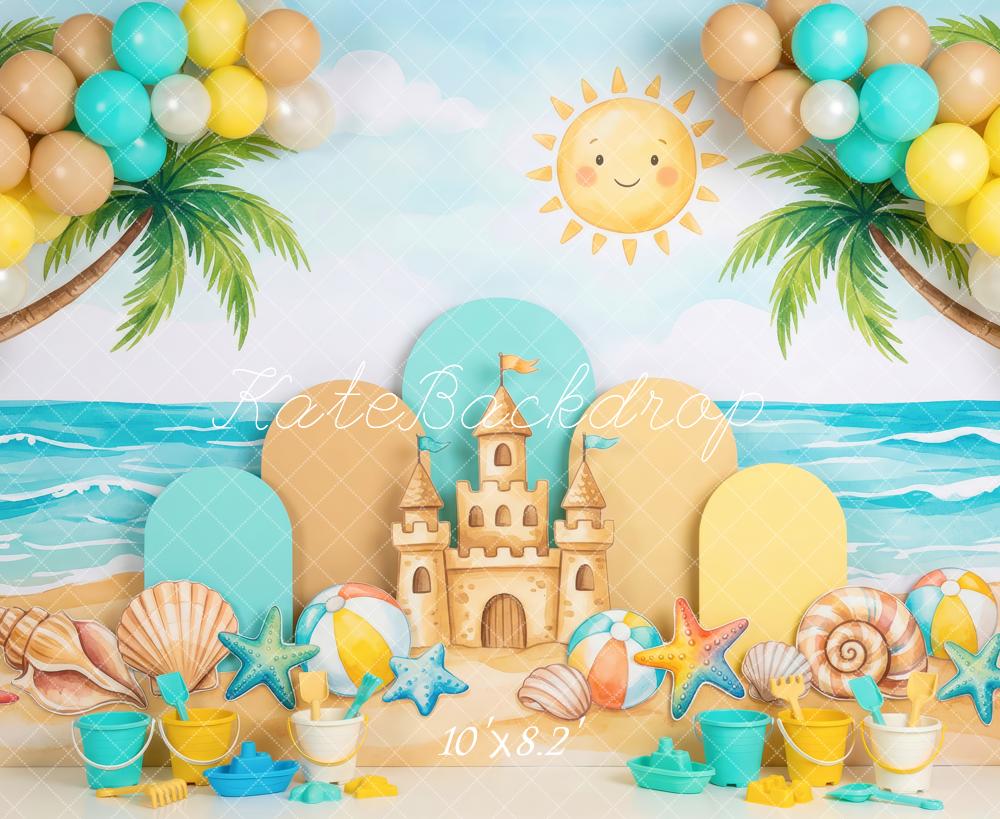 Kate Summer Sandcastle Seashells Palm Trees Fleece Backdrop Designed by Patty Robert - Image 3