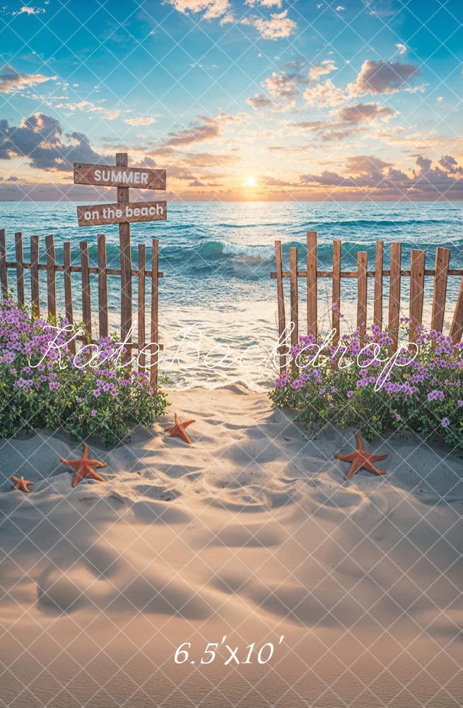Kate Summer Seaside Beach Sunset Wooden Fence Backdrop Designed by Chain Photography - Image 3