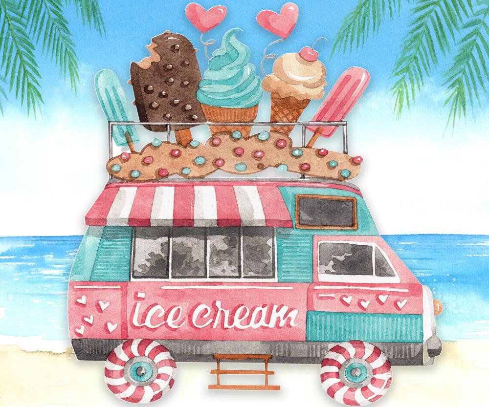 Kate Summer Seaside Ice Cream Cart Children Backdrop for Photography - Image 5