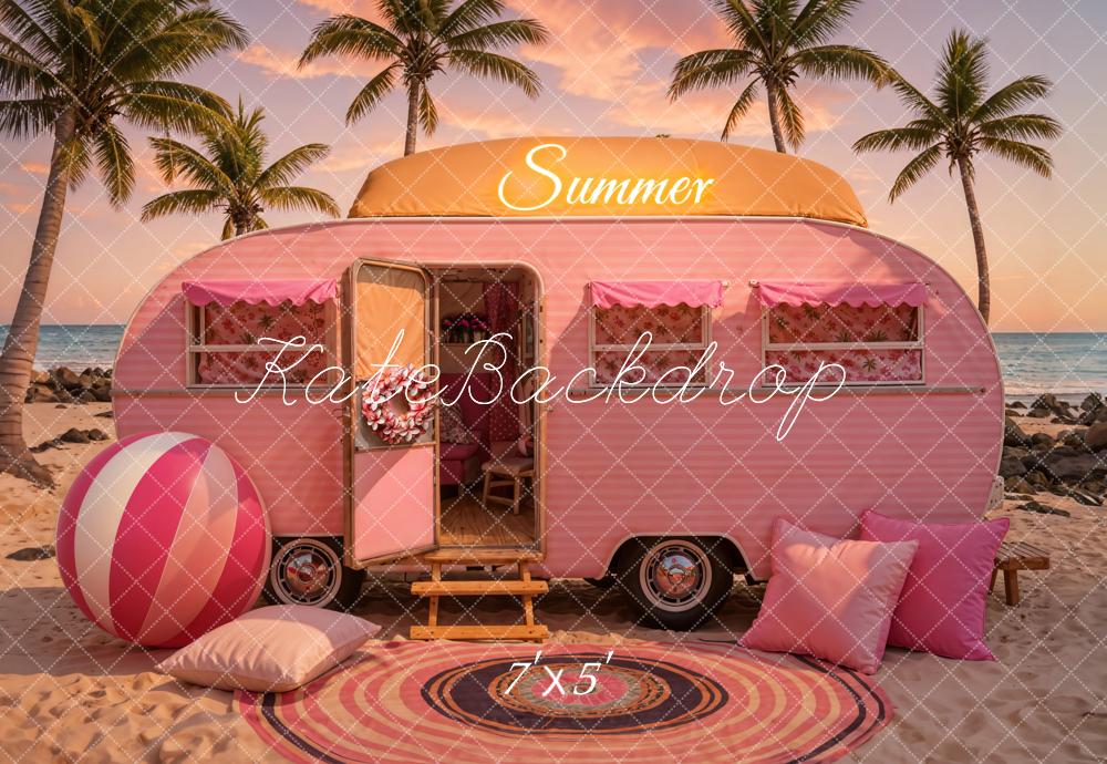 Kate Summer Seaside Sunset Pink Car Backdrop Designed by Chain Photography