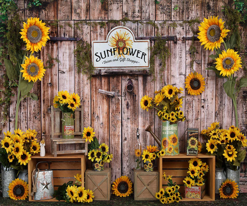 Kate Summer Sunflower Gift Shop Wood Autumn Backdrop for Photography - Image 22