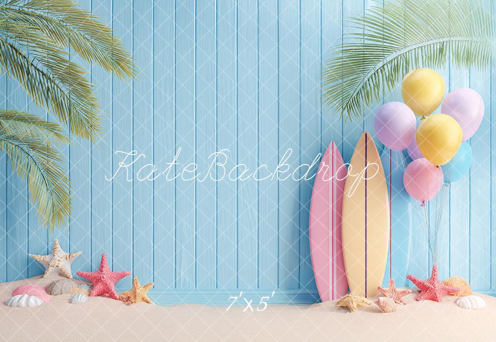 Kate Summer Surfboards Starfish Balloons Blue Backdrop Designed by Angela Marie Photography