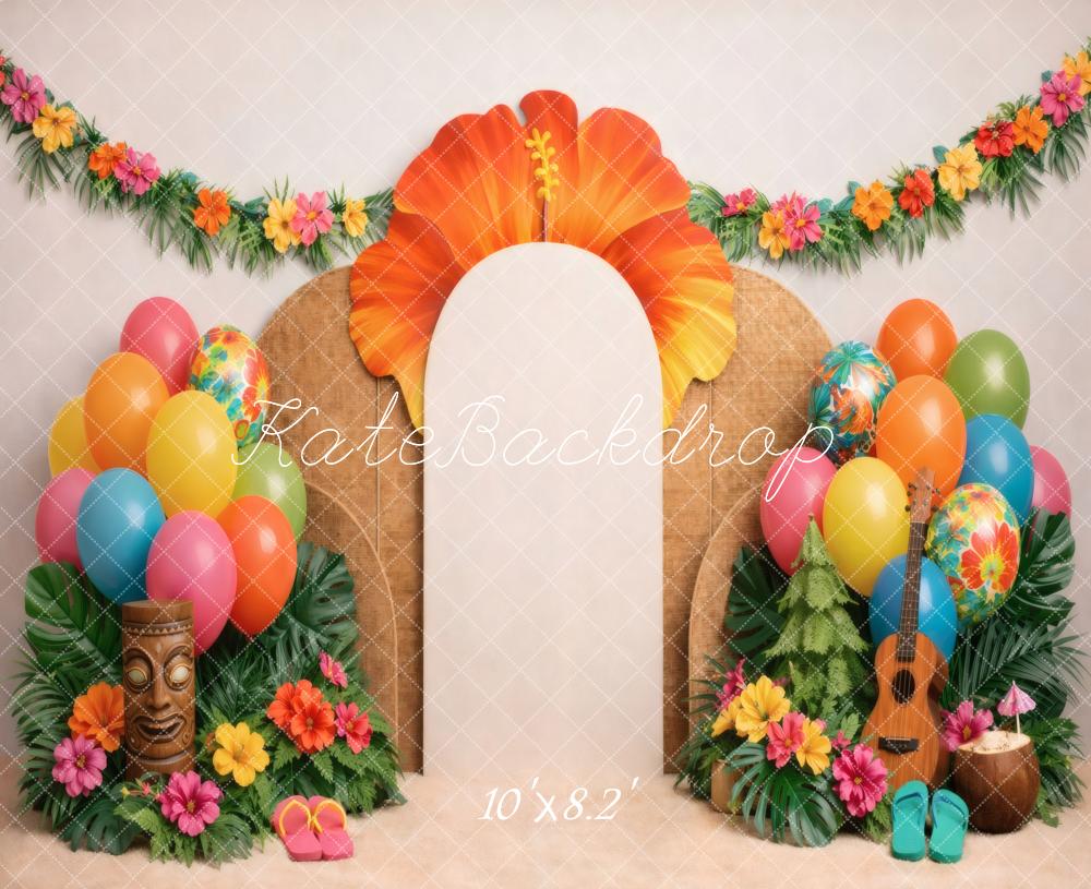 Kate Summer Tropical Arch Balloons Ukulele Tiki Fleece Backdrop Designed by Vertigo Productions - Image 3