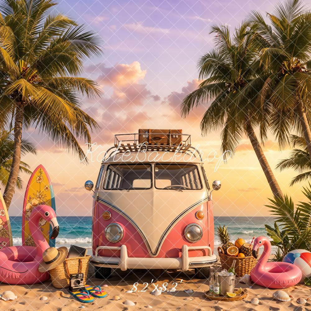 Kate Summer Truck Surfboards Flamingo Palm Trees Backdrop Designed by Chain Photography - Image 5