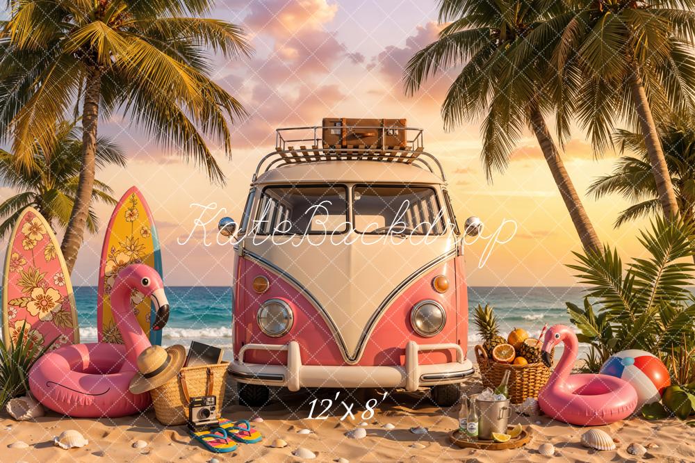 Kate Summer Truck Surfboards Flamingo Palm Trees Backdrop Designed by Chain Photography - Image 8