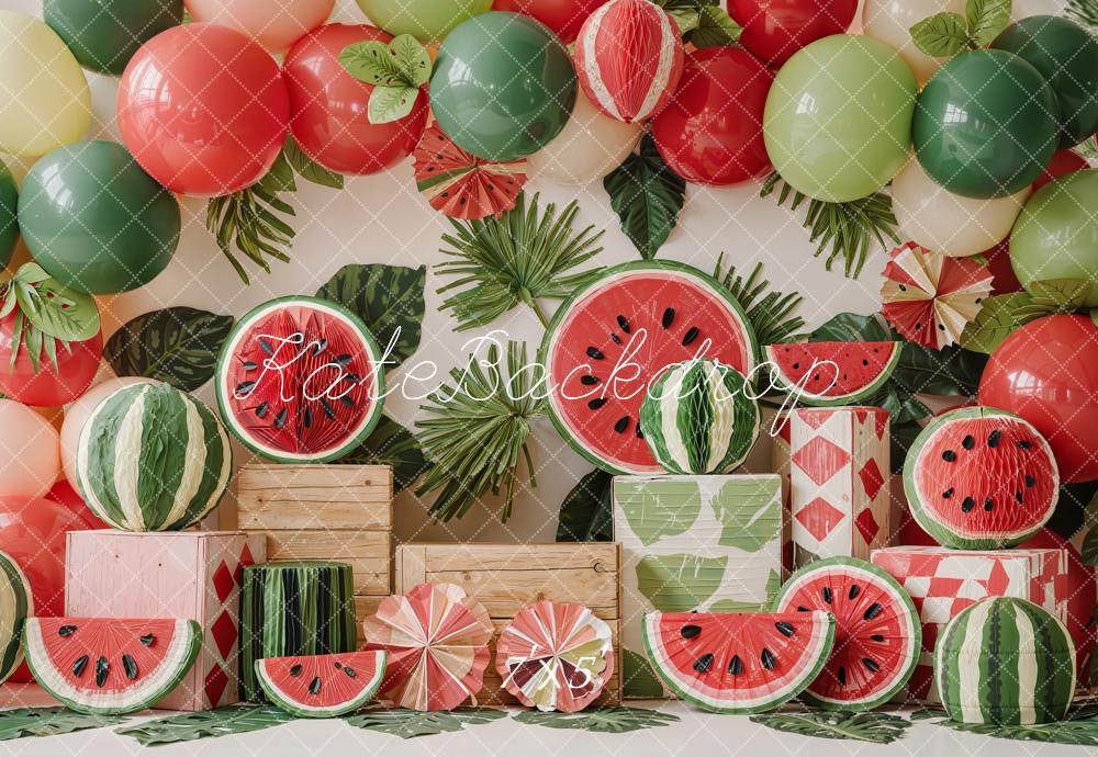 Kate Summer Watermelon Balloons Wooden Crates Backdrop Designed by Emetselch