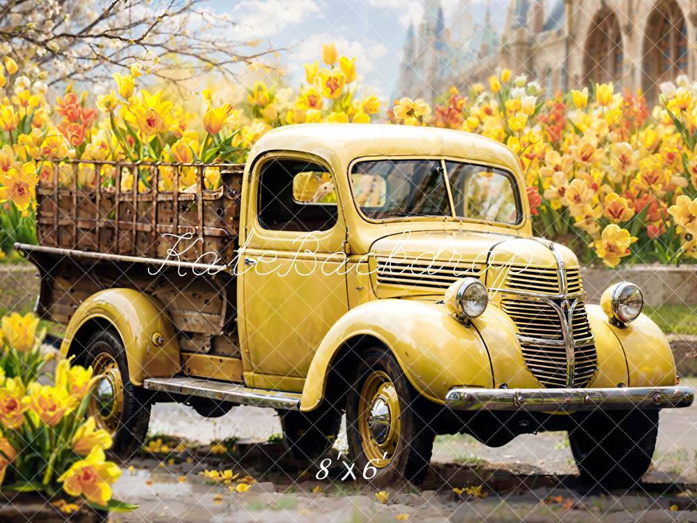 Kate Summer Yellow Flowers Truck Backdrop Designed by Emetselch - Image 3