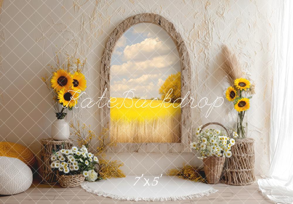 Kate Sunflower Arch Window Rustic Backdrop Designed by Mini MakeBelieve