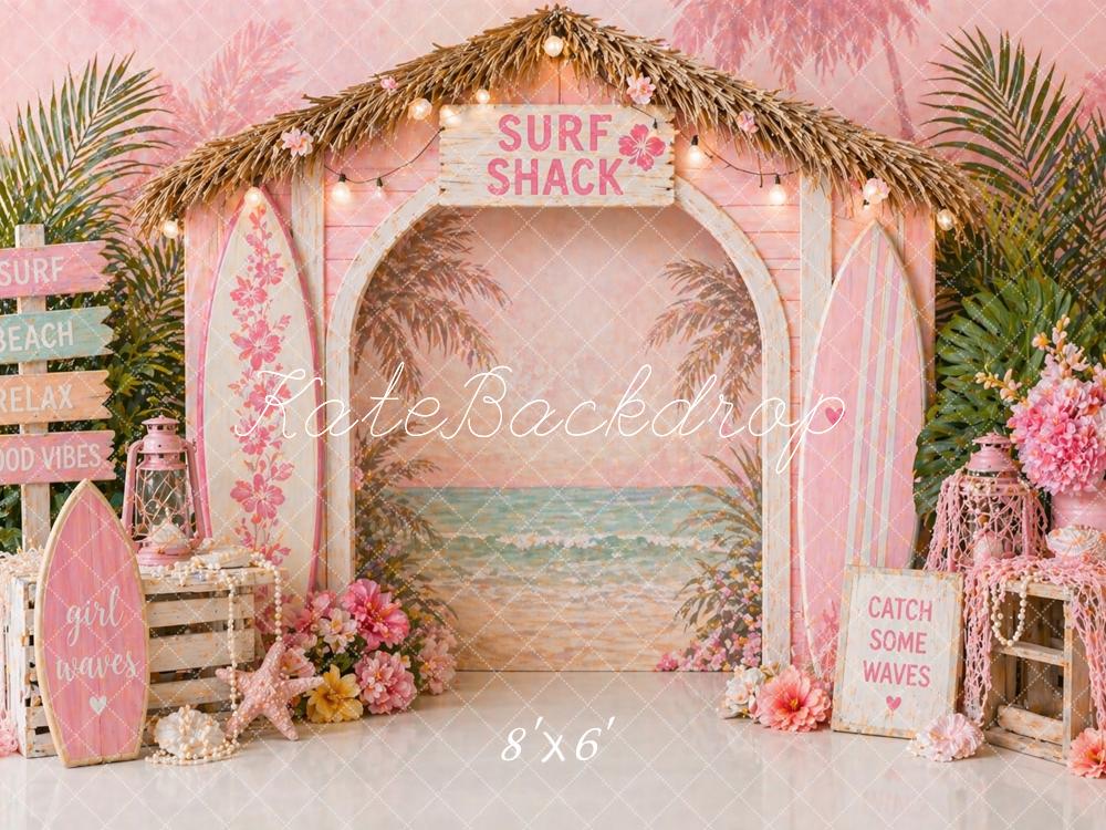 Kate Summer Surf Shack Pink Tropical Surfboards Backdrop Designed by Caitlin Lynch - Image 3