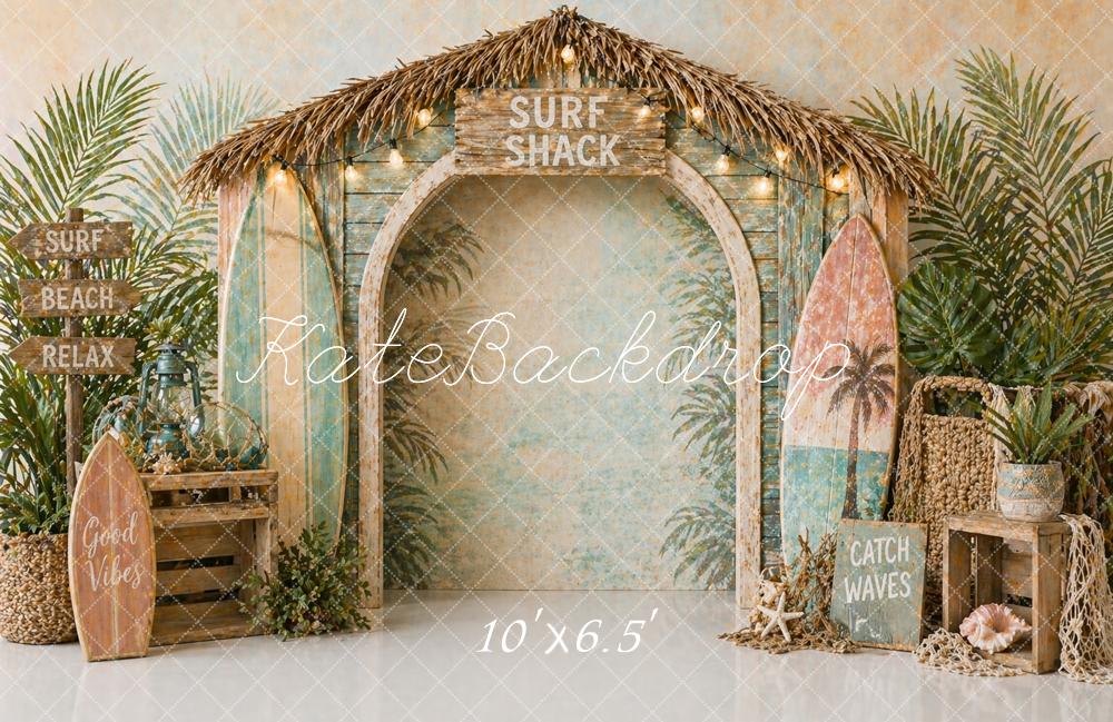 Kate Surf Shack Surfboards Palm Leaves Beach Hut Backdrop Designed by Caitlin Lynch - Image 4