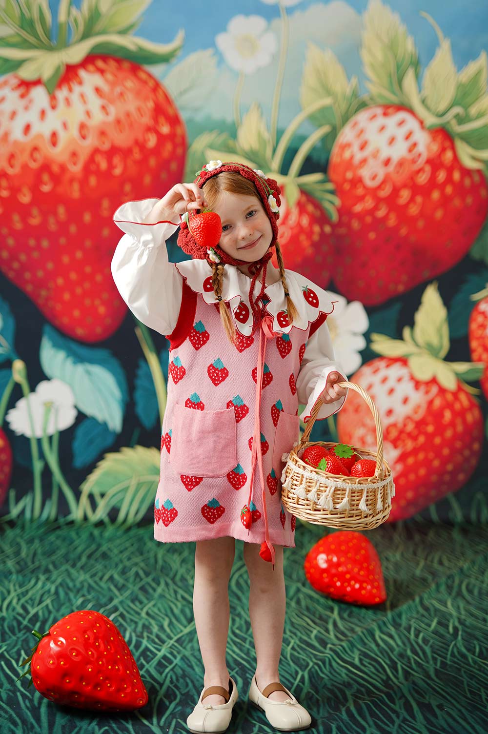 Kate Sweep Summer Strawberry Field Grass Backdrop Designed by Emetselch