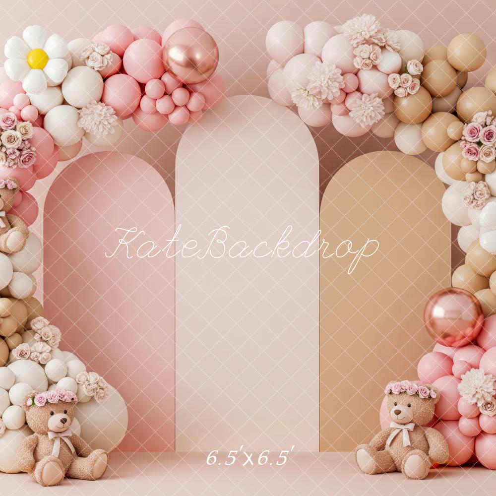 Kate Teddy Bear Balloon Arch Pastel Backdrop Designed by Patty Robert - Image 2