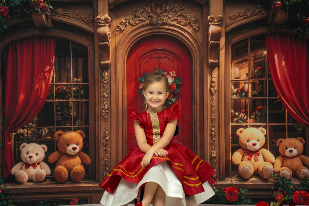 Kate Teddy Bear Retro Roses Door Backdrop Designed by Emetselch