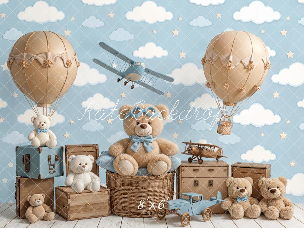 Kate Teddy Bears Aeroplanes Hot Air Balloons Clouds Backdrop Designed by Chain Photography - Image 3