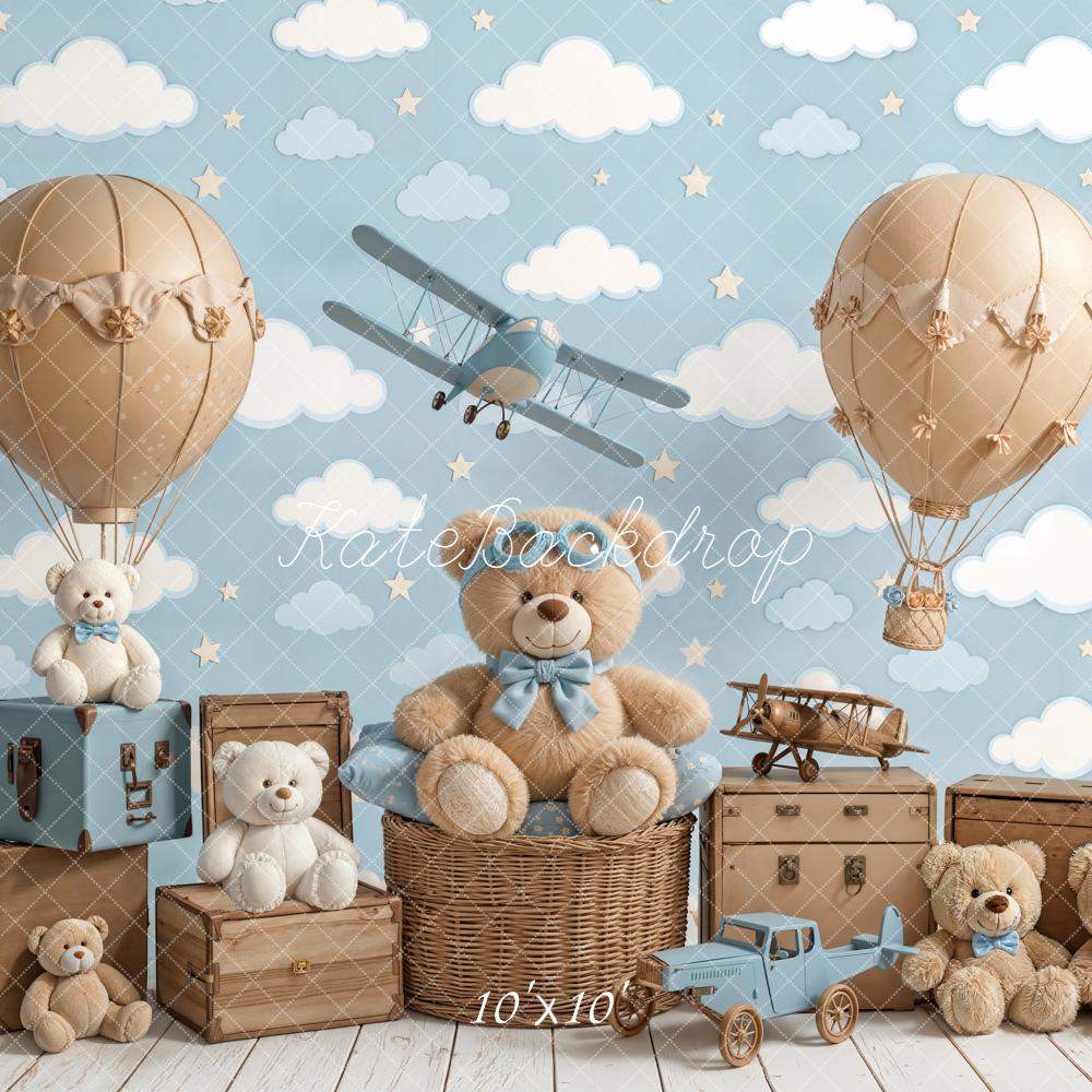 Kate Teddy Bears Aeroplanes Hot Air Balloons Clouds Backdrop Designed by Chain Photography - Image 7