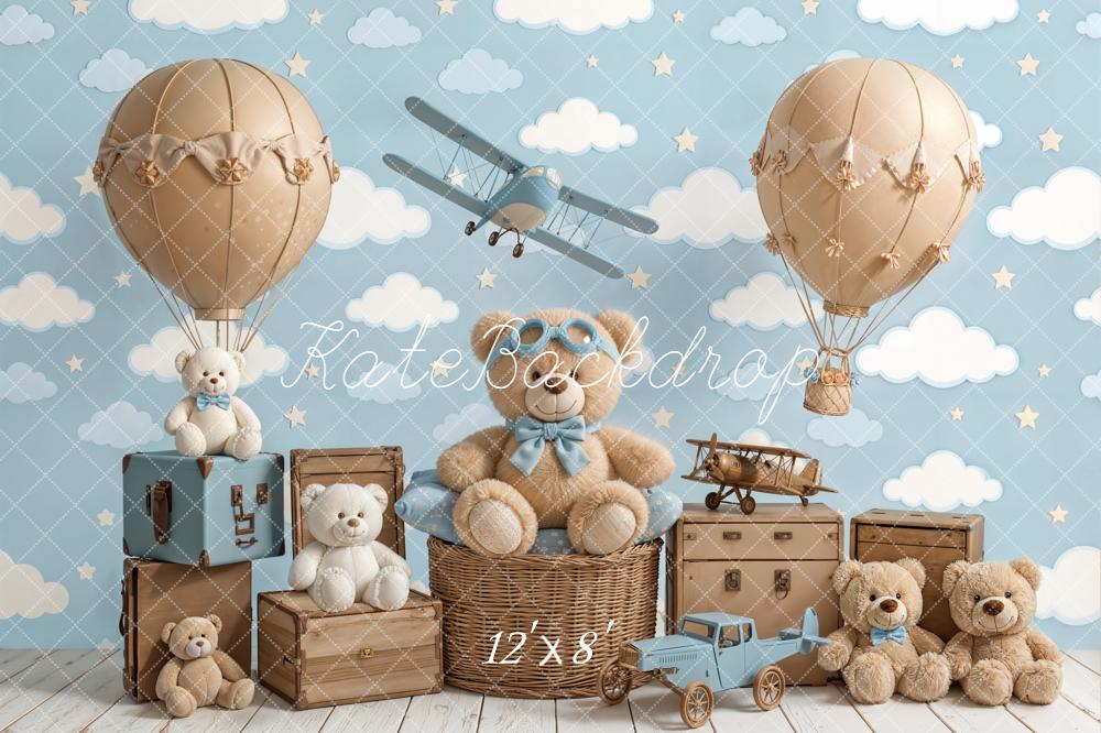 Kate Teddy Bears Aeroplanes Hot Air Balloons Clouds Backdrop Designed by Chain Photography - Image 8