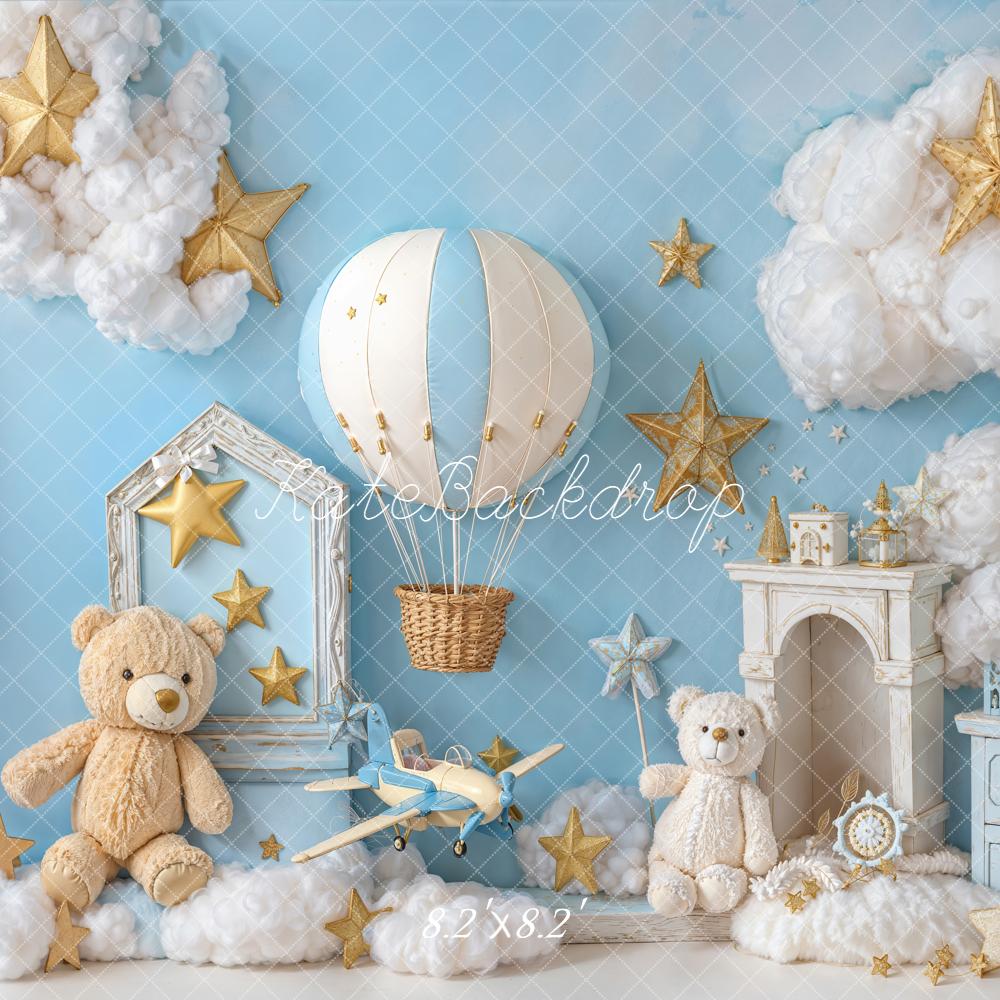 Kate Teddy Bears Hot Air Balloon Stars Clouds Blue Backdrop Designed by Emetselch - Image 7