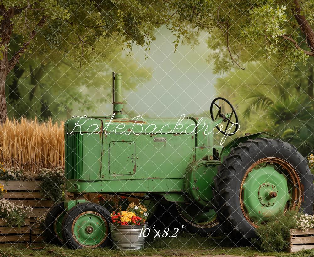Kate Tractor Wheat Trees Fleece Backdrop Designed by Emetselch - Image 3