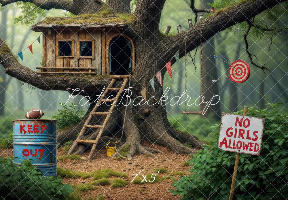 Kate Treehouse Forest Keep Out Sign Backdrop Designed by Laura Bybee