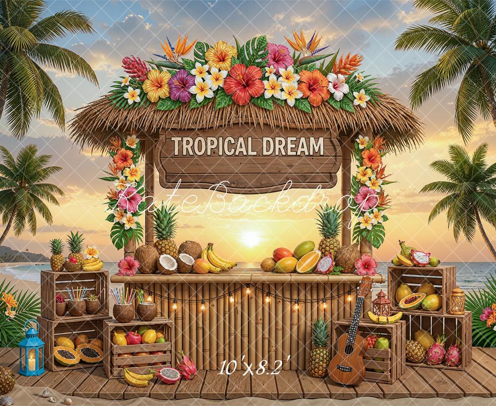 Kate Tropical Bar Fruit Palms Sunset Fleece Backdrop Designed by Chain Photography - Image 3