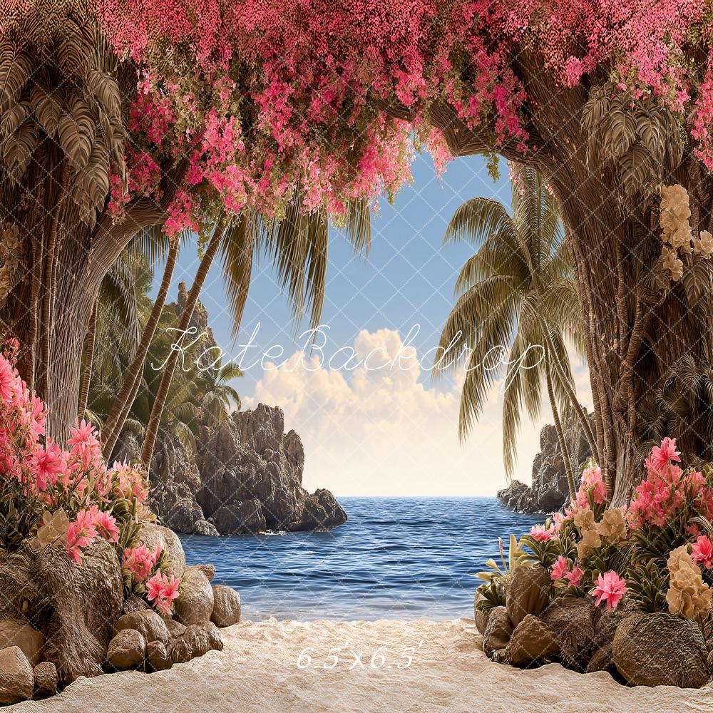 Kate Summer Tropical Beach Pink Floral Archway Backdrop Designed by Angela Marie Photography - Image 2