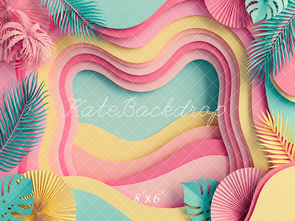 Kate Tropical Palm Paper Cut Pastel Fleece Backdrop Designed by Angela Marie Photography