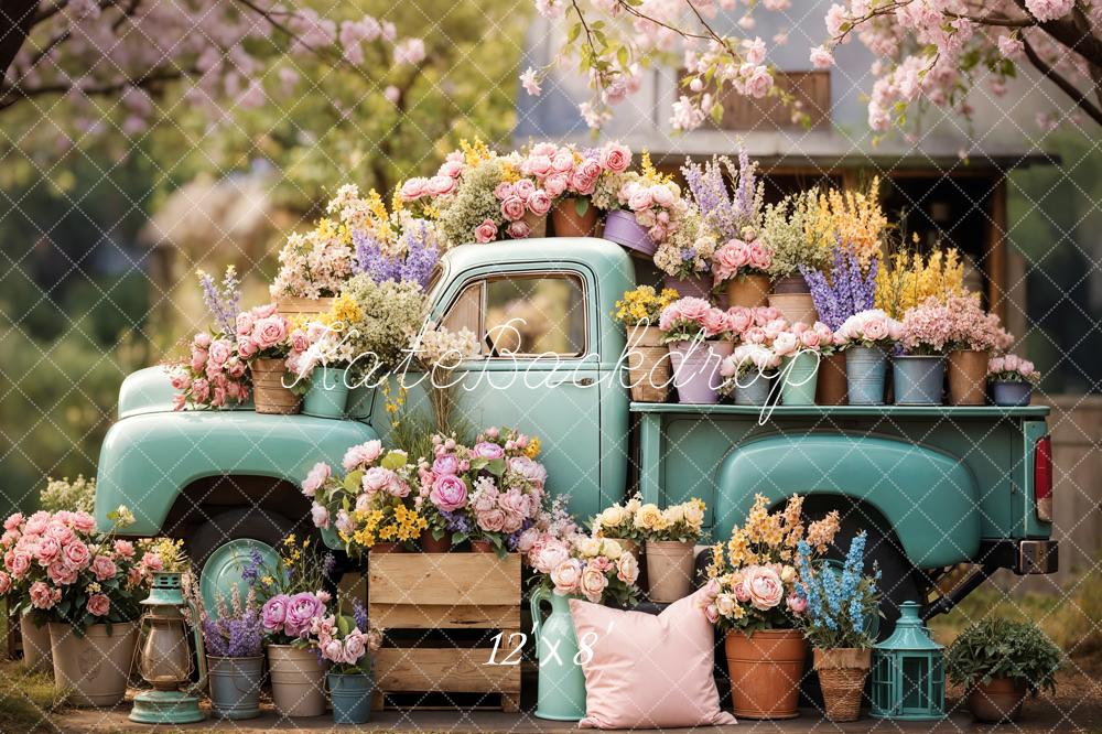 Kate Truck Flower Pots Blossoms Fleece Backdrop Designed by Emetselch - Image 4