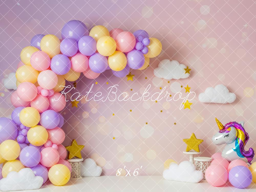 Kate Unicorn Balloon Arch Clouds Stars Fleece Backdrop Designed by Patty Robert