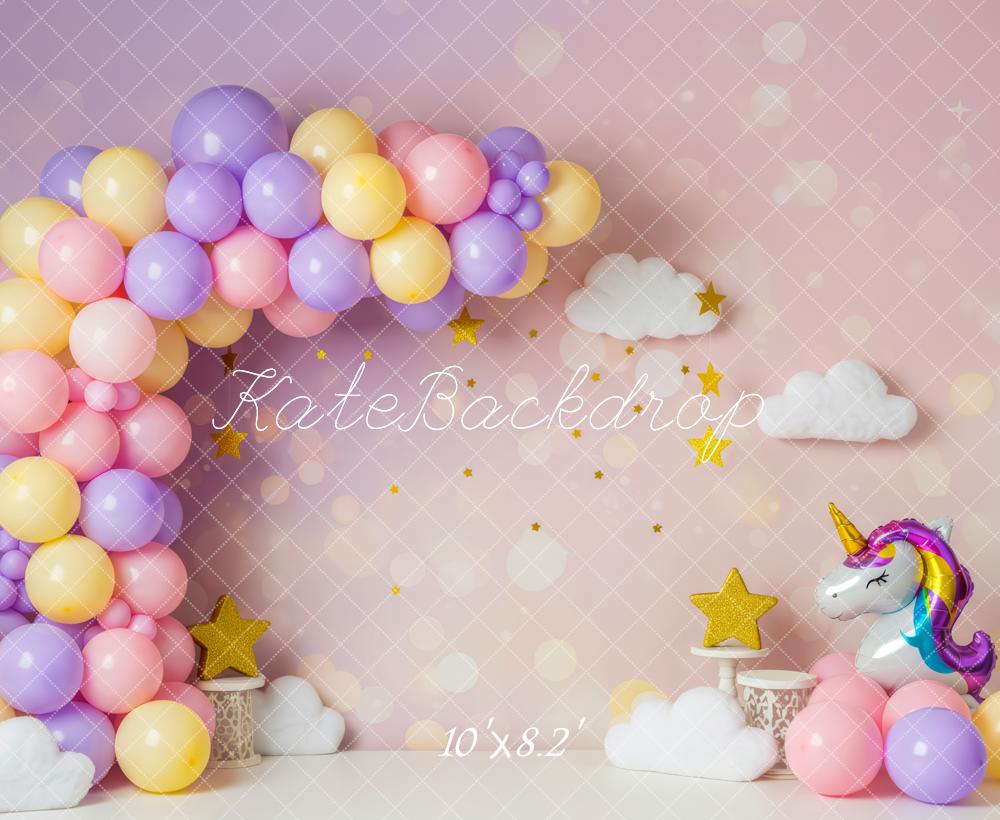 Kate Unicorn Balloon Arch Clouds Stars Fleece Backdrop Designed by Patty Robert - Image 3