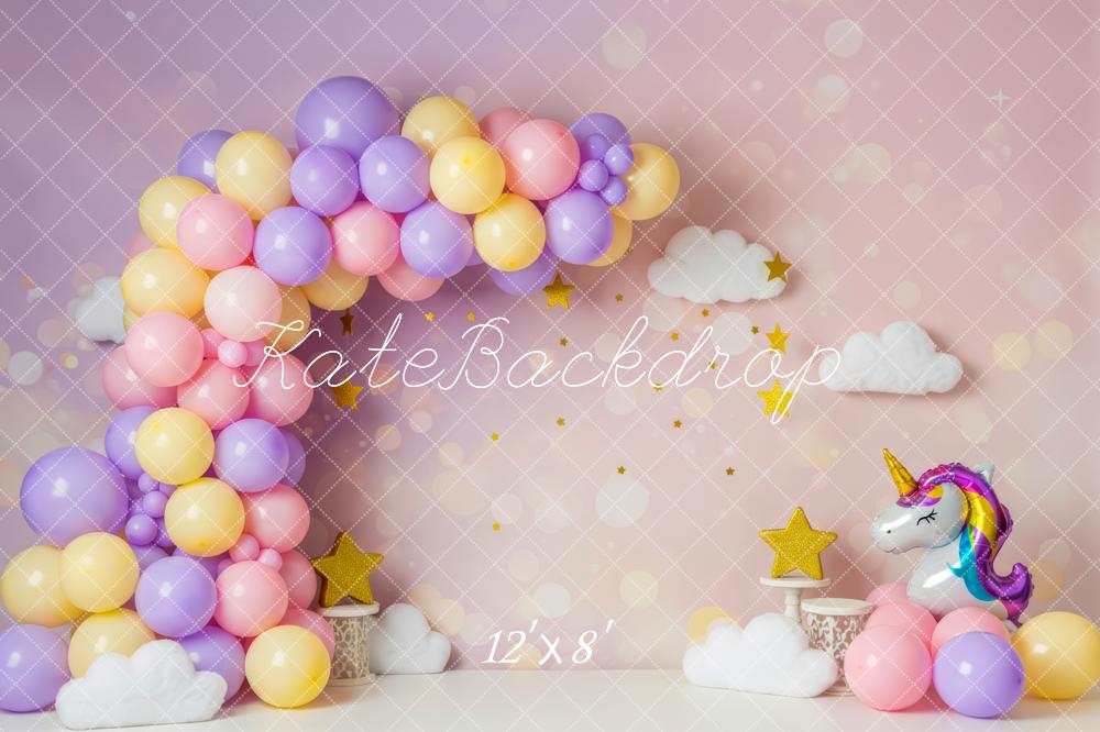 Kate Unicorn Balloon Arch Clouds Stars Fleece Backdrop Designed by Patty Robert - Image 4