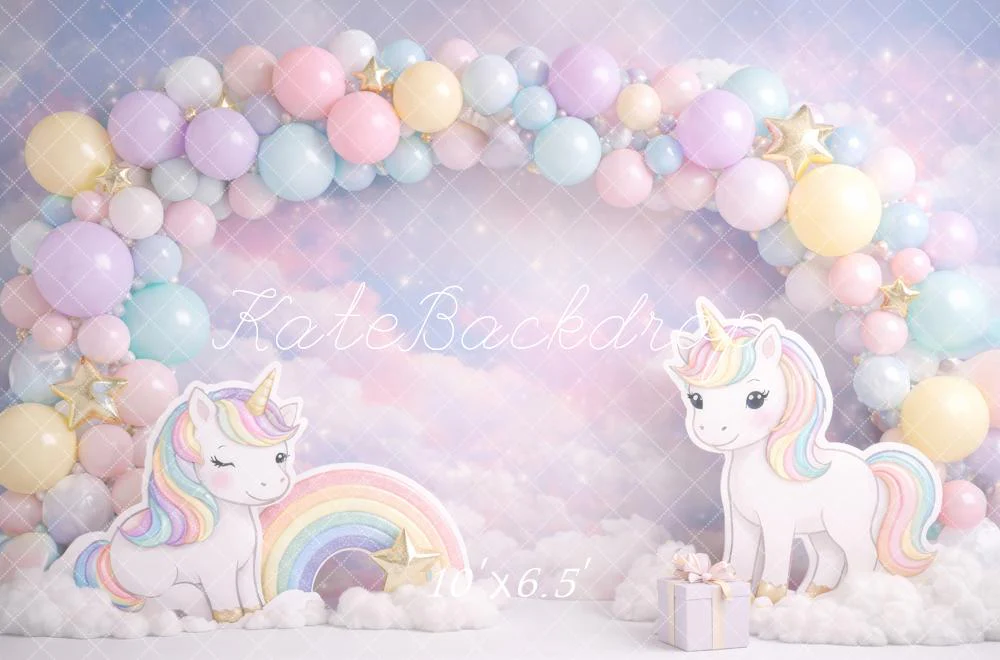 Kate Unicorn Pastel Rainbow Balloons Fleece Backdrop Designed by Megan Leigh Photography - Image 2