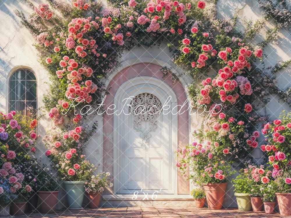 Kate Valentine Floral Arch Door Retro Fleece Backdrop Designed by Emetselch