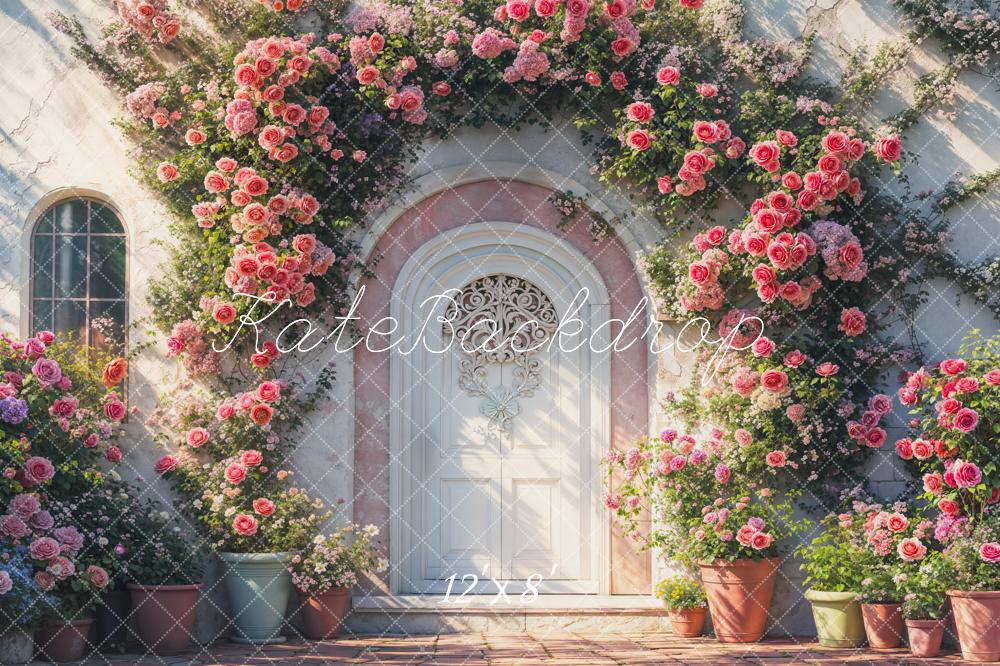 Kate Valentine Floral Arch Door Retro Fleece Backdrop Designed by Emetselch - Image 4